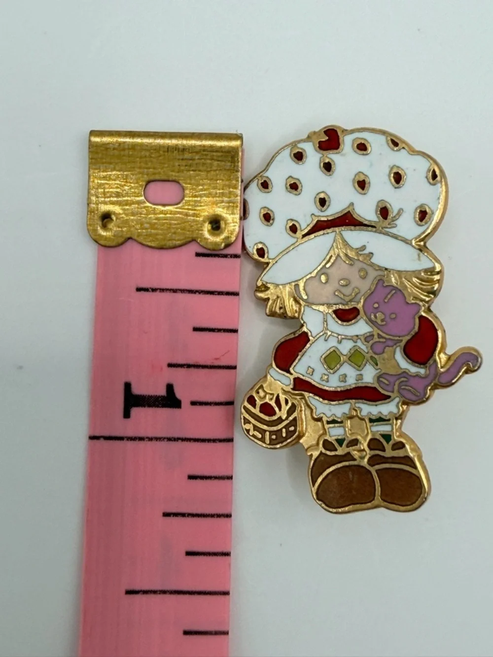 Strawberry Shortcake Vintage Enamel Pin with Pink Cat